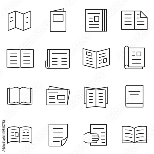 Printed matter and publication icons set. linear style. Line with Editable stroke