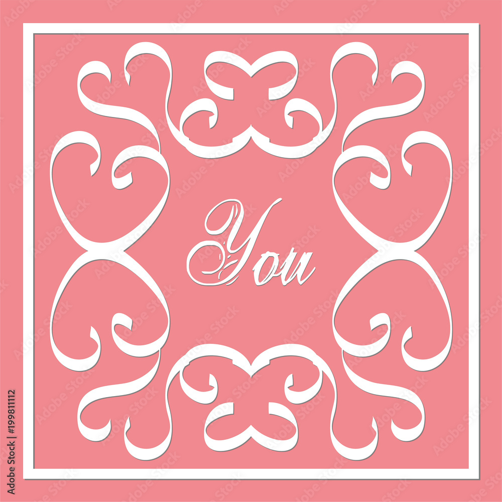 Mock up of love card on pink background for Happy Valentine's Day.