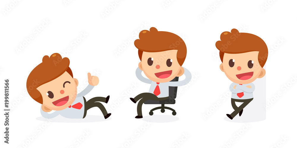 Set of Tiny businessman character in actions. Relax time.