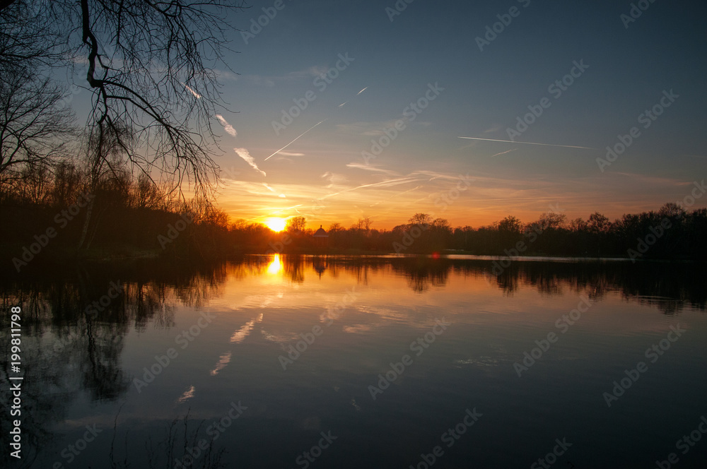 Sunset view of the Lake Südsee in Braunschweig, Germany Sunset view of the Lake Südsee in Braunschweig, Germany