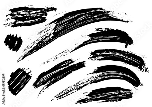 set different grunge brush strokes. Dirty artistic design elements isolated on white background. Black ink vector brush strokes. Black isolated paintbrush collection. Brush strokes isolated