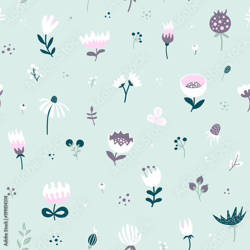 Seamless pattern from the field hand-painted flowers