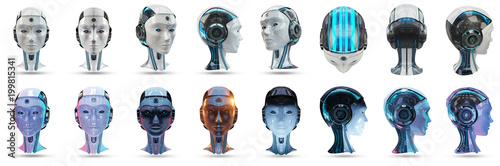 Cyborg head artificial intelligence pack 3D rendering photo