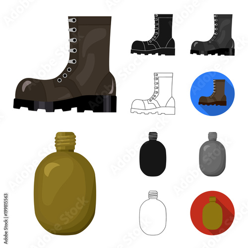 Army and armament cartoon,black,flat,monochrome,outline icons in set collection for design. Weapons and equipment vector symbol stock web illustration.