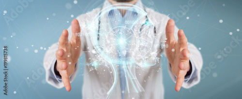 Doctor using digital artificial intelligence interface 3D rendering