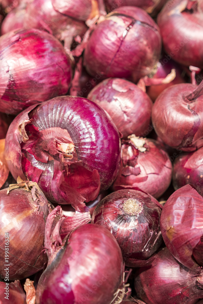Fresh red onions, close up