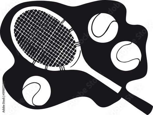 Tennis racket with tennis balls, Retro Vector Illustration