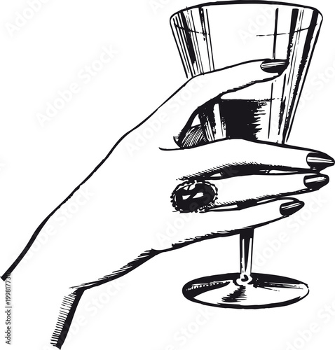 Woman's hand with a drink, Retro Vector Illustration