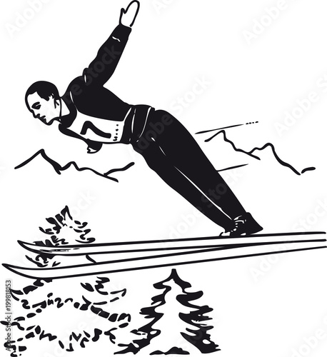 Ski jumper, Retro Vector Illustration