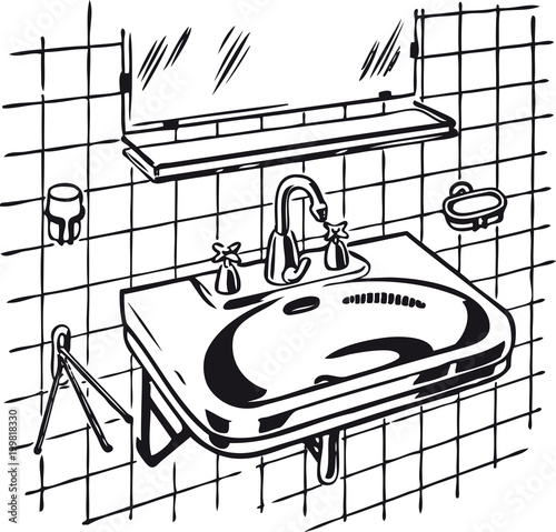 Clean lavabo, Retro Vector Illustration