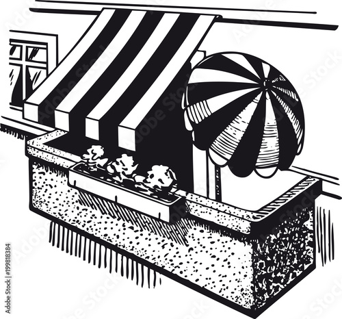 Balcony with awnings, Retro Vector Illustration