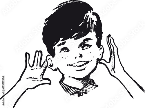 Concentrated boy, Retro Vector Illustration