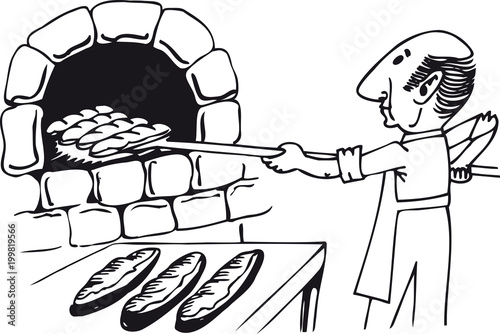 Baker with breads, Retro Vector Illustration
