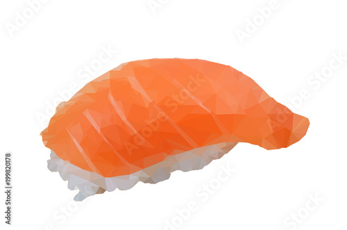 Low polygon art of a piece of salmon sushi isolated on white background