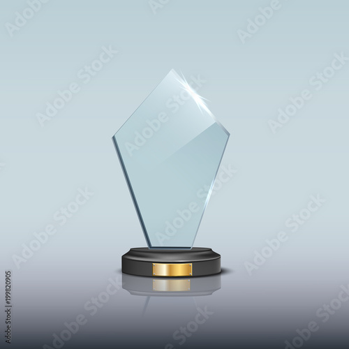 Glass Award template. Vector blank glass trophy award.