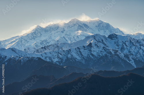 Italian Alps  Monte Rosa mountain range seen from the Valsesia  Piedmont  at sunset.