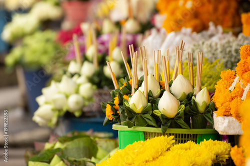 Photography Worship bouquet sell in market . thailand.