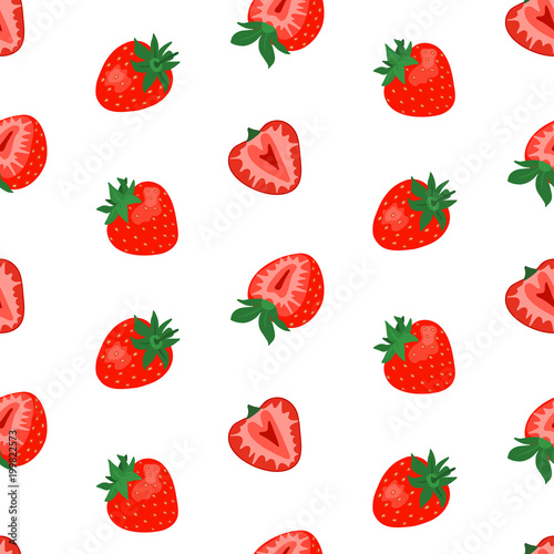 Fototapeta Naklejka Na Ścianę i Meble -  Seamless pattern with cute strawberries on white background. Good for textile, wrapping, wallpapers, etc. Vector illustration.
