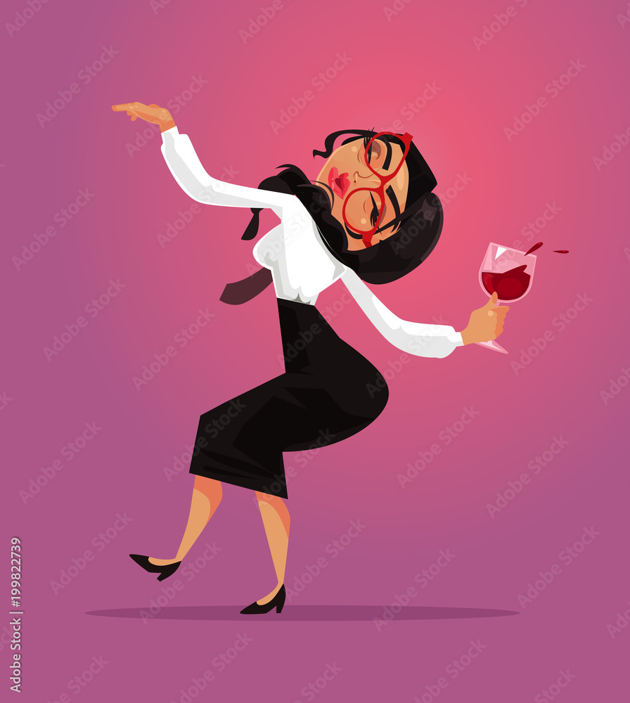 Happy smiling funny drunk woman office worker manager collar employee have  fun and drink alcohol wine. Corporate business party and alcoholism bad  habit addiction concept Stock Vector | Adobe Stock