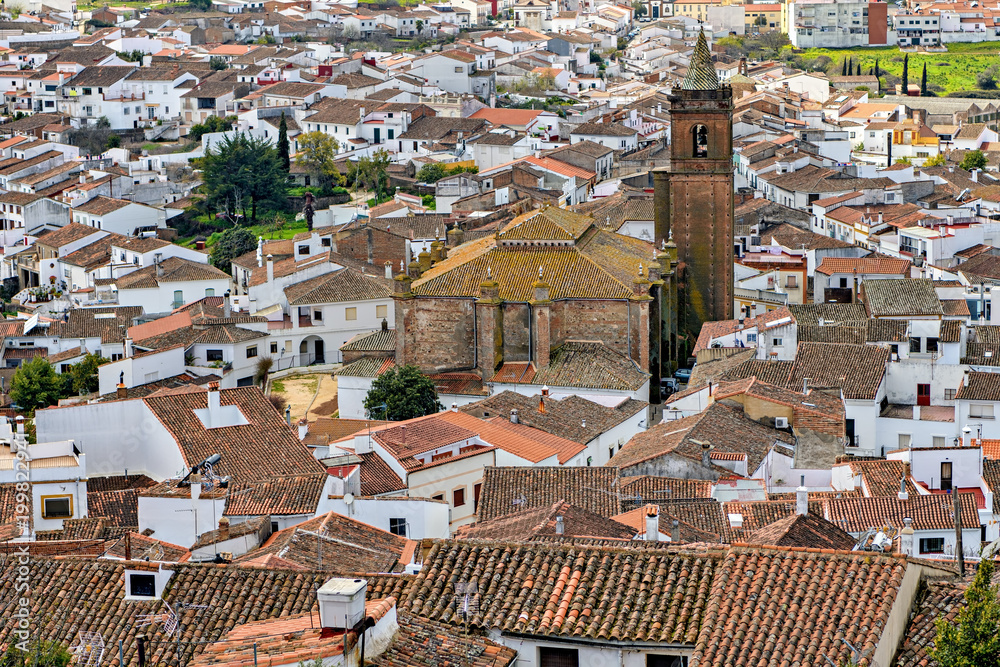Pictuesque town of Cortegana in Andalusia, Spain; high angle view.