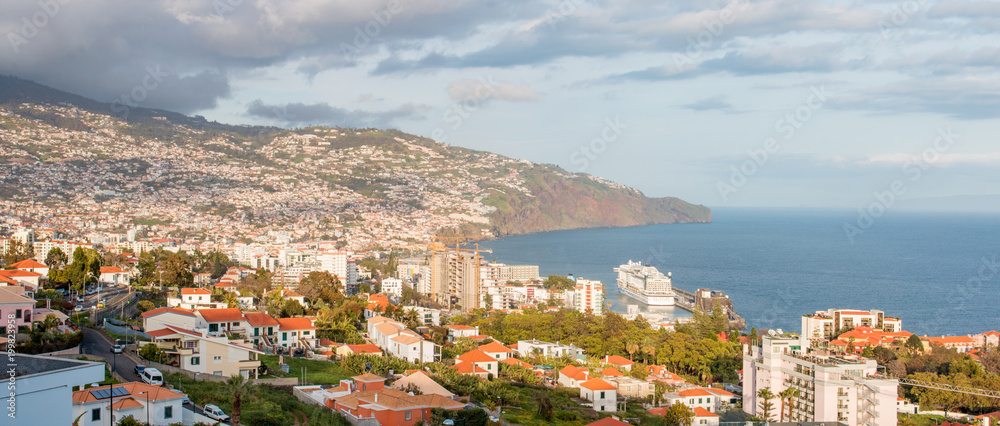 Panorama of Funchal harbour Skyline Madeira island Portugal