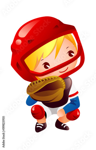 Boy in catcher position baseball
