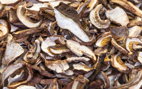 Top view of dried mushrooms