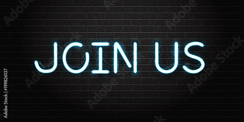 Vector realistic isolated neon sign of Join Us lettering logo for decoration and covering on the wall background. Concept of hiring and cv.