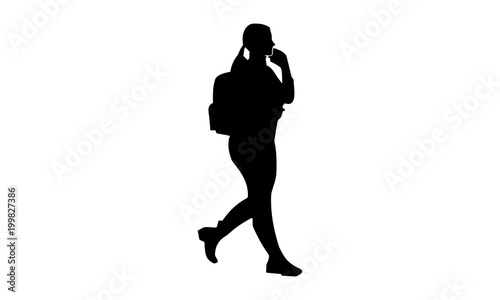 silhouette of a fat woman with backpack walking