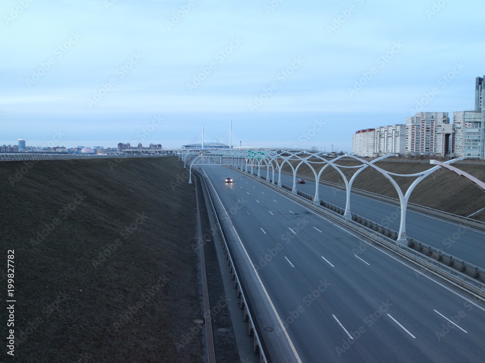 city motorway in the evening