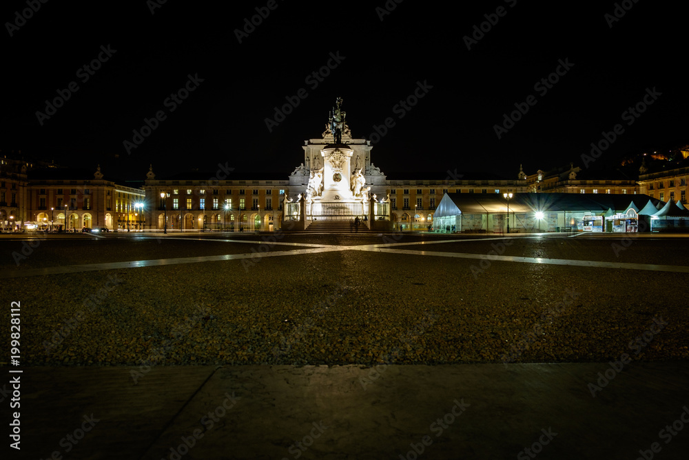 Night square of Lisbon, Portugal, called Praca do Comercio.  Grandest square of Lisbon.