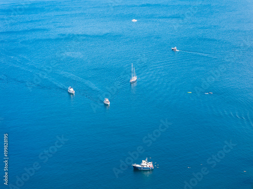 Top view of yachts and boats at sea. Beautiful sea landscape. Aerial view.
