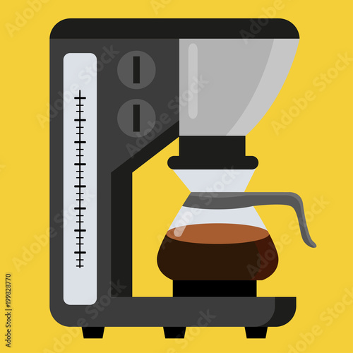 Seamless coffee print consisting of coffee, airpress on a yellow background. Prints for coffee houses, establishments. Creative coffee print, vector background. Colorful bright patch