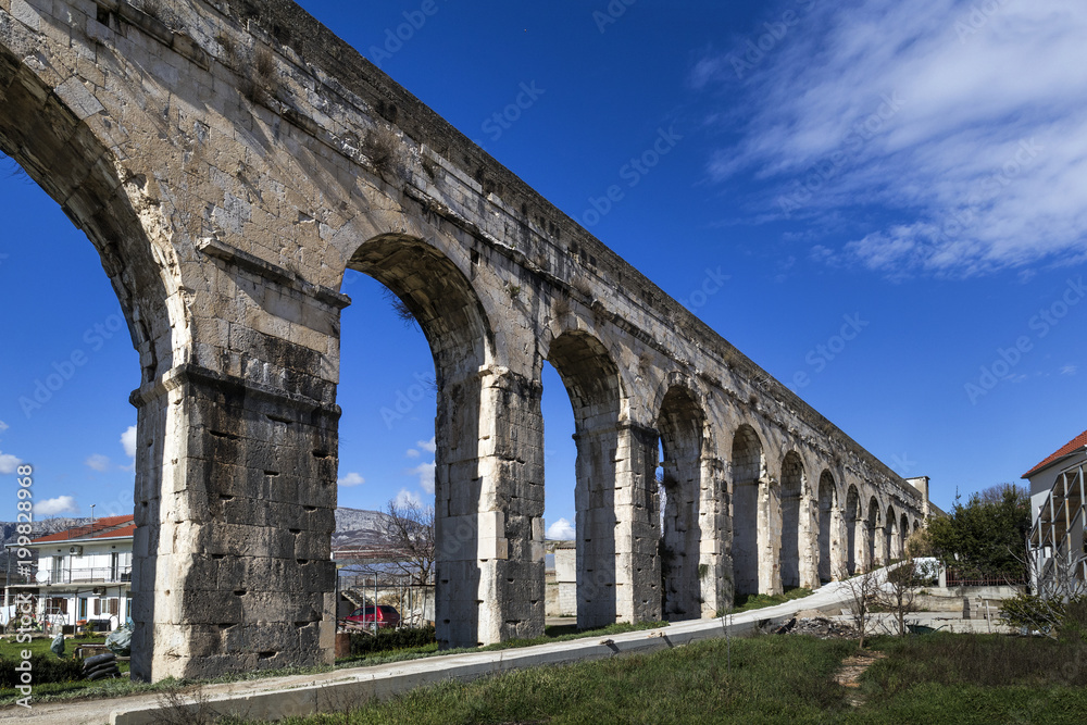 Ancient Roman Aqueduct, near Town Split in Croatia constructed during the Roman Empire to supply water to the Palace of Emperor Diocletian