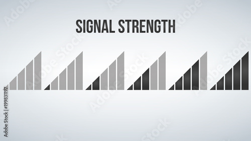 mobile phone Signal strength indicator template. Wi-fi, wireless connection, antenna signal strength, vector illustration isolated on modern background.