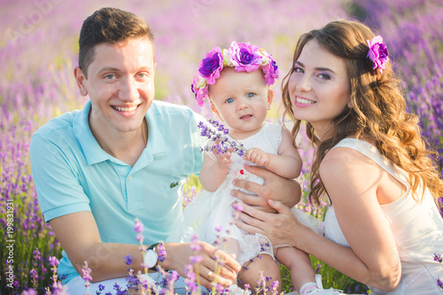 Young family in a lavender field
