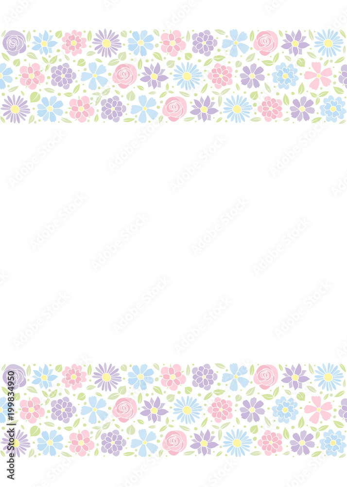 Multicoloured background with cute flowers and copyspace. Spring background. Vector. Multicoloured background with cute flowers and copyspace. Spring background. Vector.