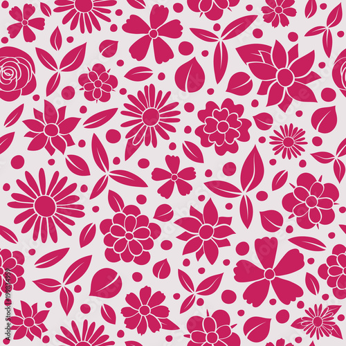 Cute seamless pattern with hand drawn flowers. Mother's Day, Woman's Day and Valentine's Day. Vector.