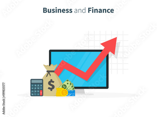 Income increase. Financial performance, statistic report, boost business productivity, mutual fund, return on investment, finance consolidation, budget planning, growth concept. Vector illustration.