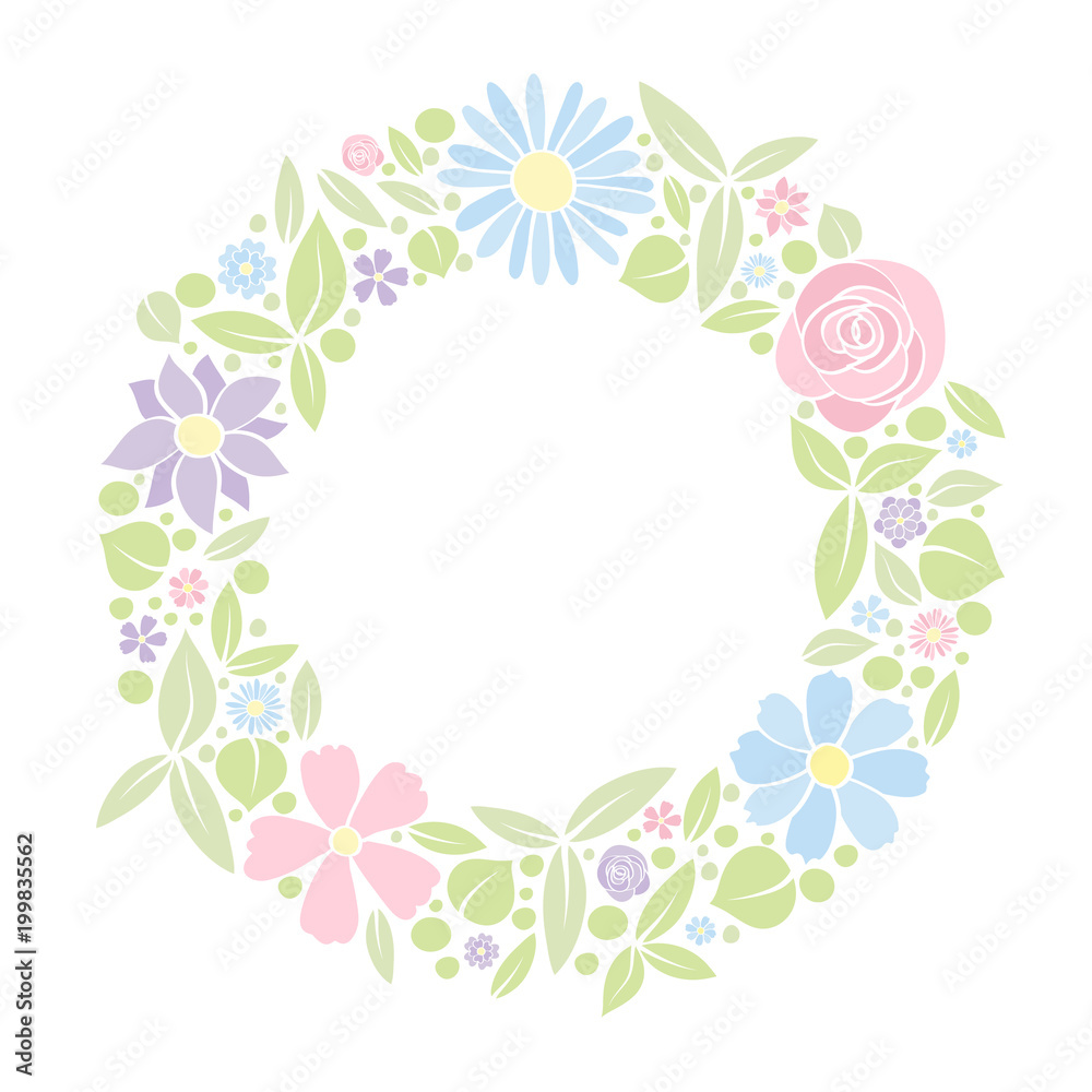 Template of a poster with pastel coloured flowers. Mother's Day, Woman's Day and Valentine's Day. Vector.