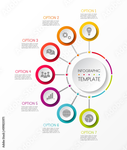 Colourful infographic template with business icons and specified steps. Vector.