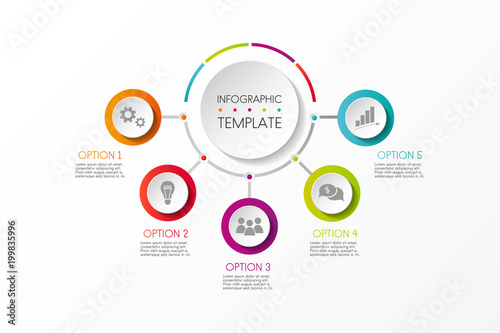 Colourful infographic template with business icons and specified steps. Vector.