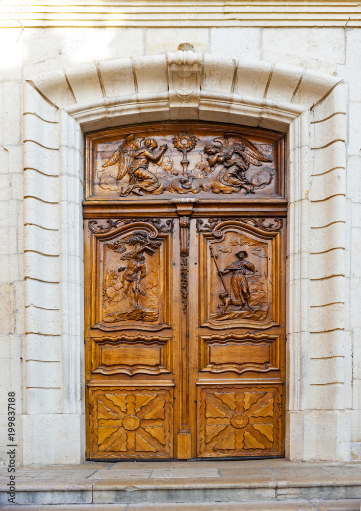 Carved door in Antibes, France