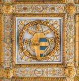 Pope Alexander VI of Borgia Family coat of arms in the ceiling of the Basilica of Santa Maria Maggiore in Rome, Italy. 