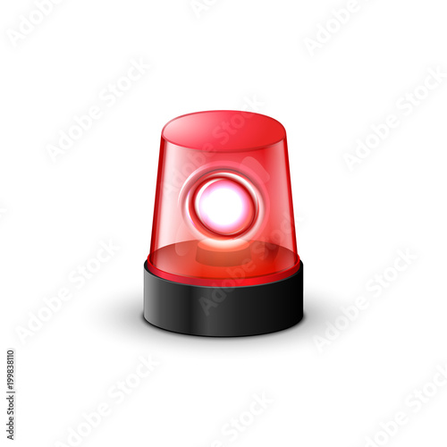Red flashing police beacon alarm. Police light siren emergency equipment. Danger flash ambulance beacon