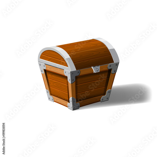 Closed pirate chest. wooden box. Symbol of wealth riches. Cartoon flat vector design for gaming interface, vector, isolated