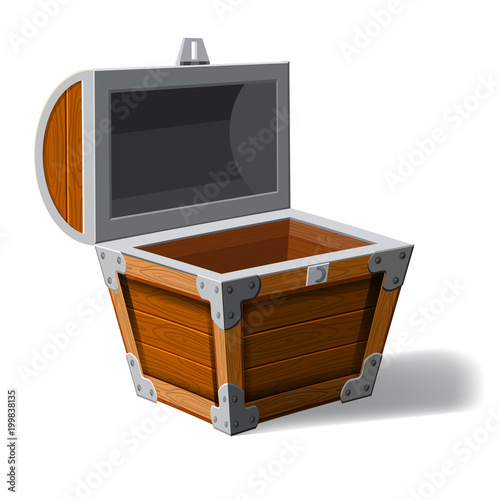 Open pirate chest. wooden box. Symbol of wealth riches. Cartoon flat vector design for gaming interface, vector, isolated