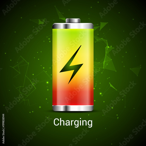 Battery charge energy power icon. Vector battery recharge design technology