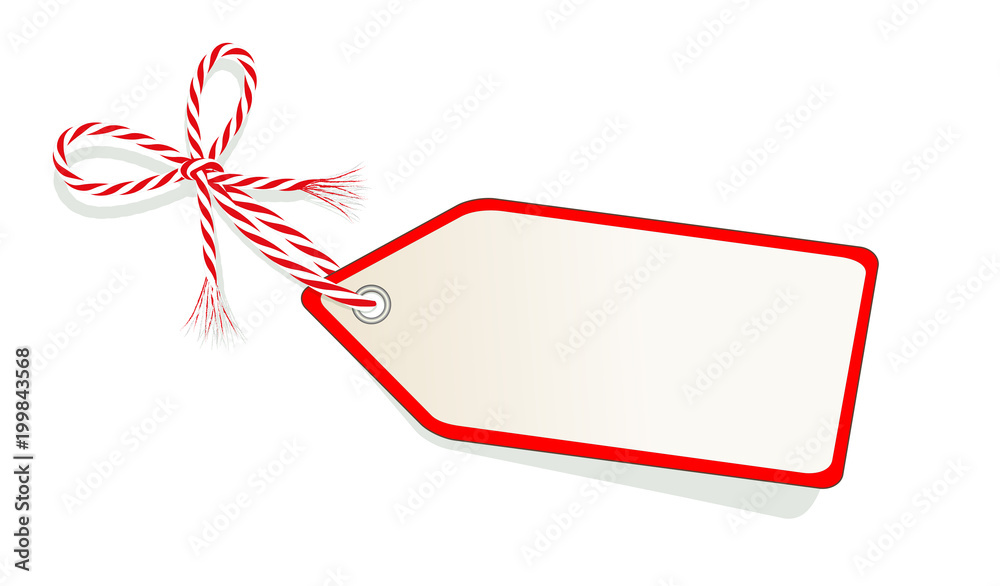 Kärtchen Anhänger mit rot-weiße Kordel Schnur Schleife gebunden am blanko  Etikett Vektor Illustration isoliert auf weißem Hintergrund  Stock-Vektorgrafik | Adobe Stock