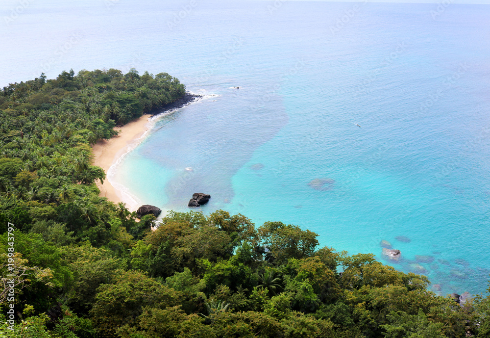 Beautiful banana beach with its turquoise waters and lush jungle on Principe  island, Sao Tome and Principe Stock Photo | Adobe Stock